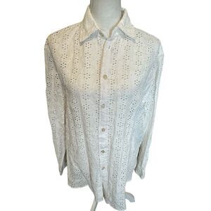 Polo Ralph Lauren White Eyelet Floral Sheer Button Down Top 100% Linen NWT $129